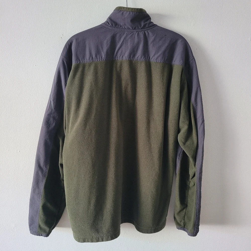North Face Mens Large Quarter Zip Fleece Green Gray 2 Tone Sleeve Pocket Missing